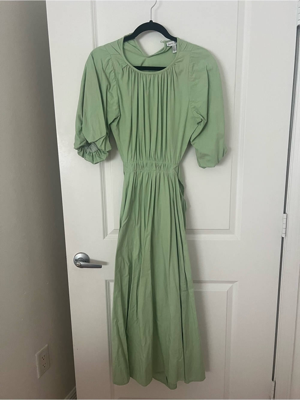 Pretty Lavish Green Ruby Cutout Puff-Sleeve Midi Dress - Size UK 8, US 4
